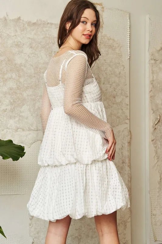 Davi & Dani - White Textured Layered Bubble Mini Dress
