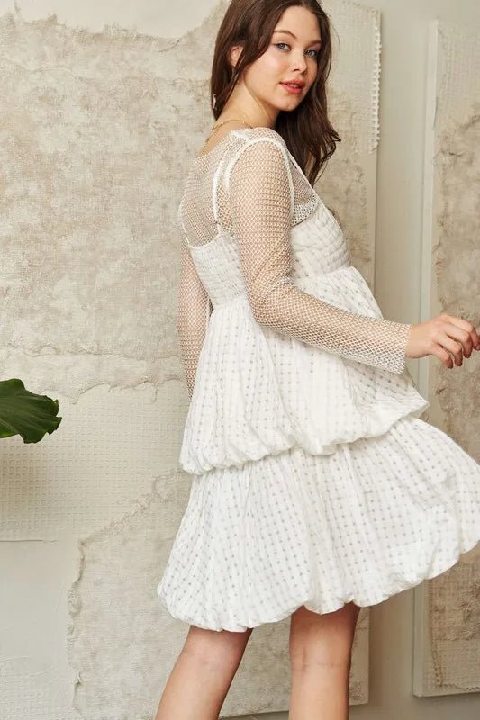 Davi & Dani - White Textured Layered Bubble Mini Dress