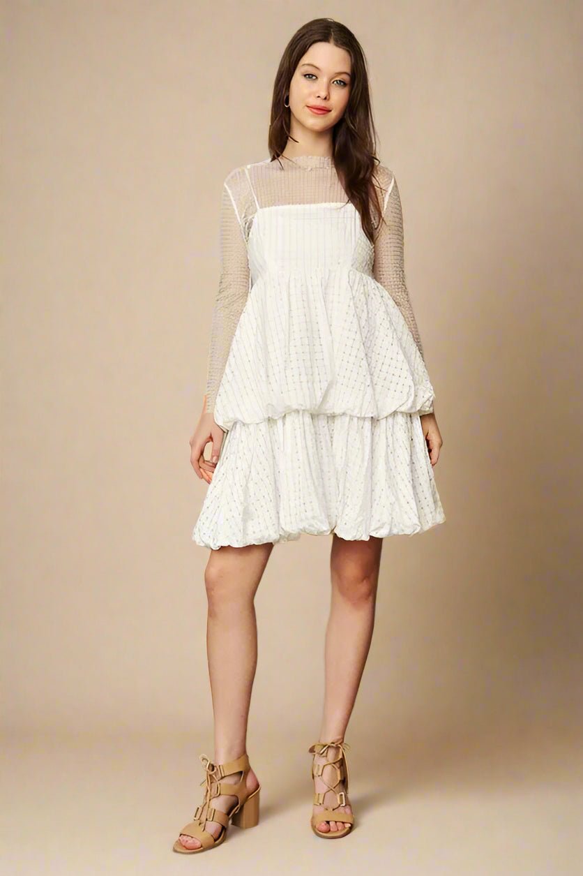 Davi & Dani - White Textured Layered Bubble Mini Dress