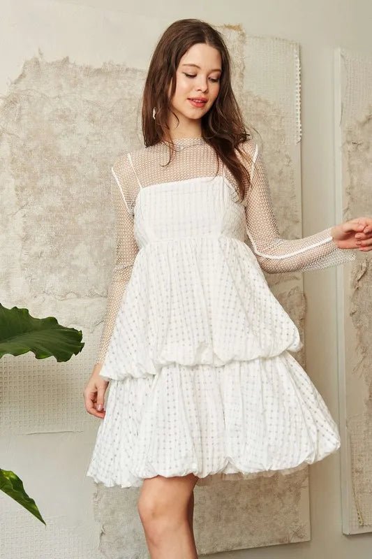 Davi & Dani - White Textured Layered Bubble Mini Dress