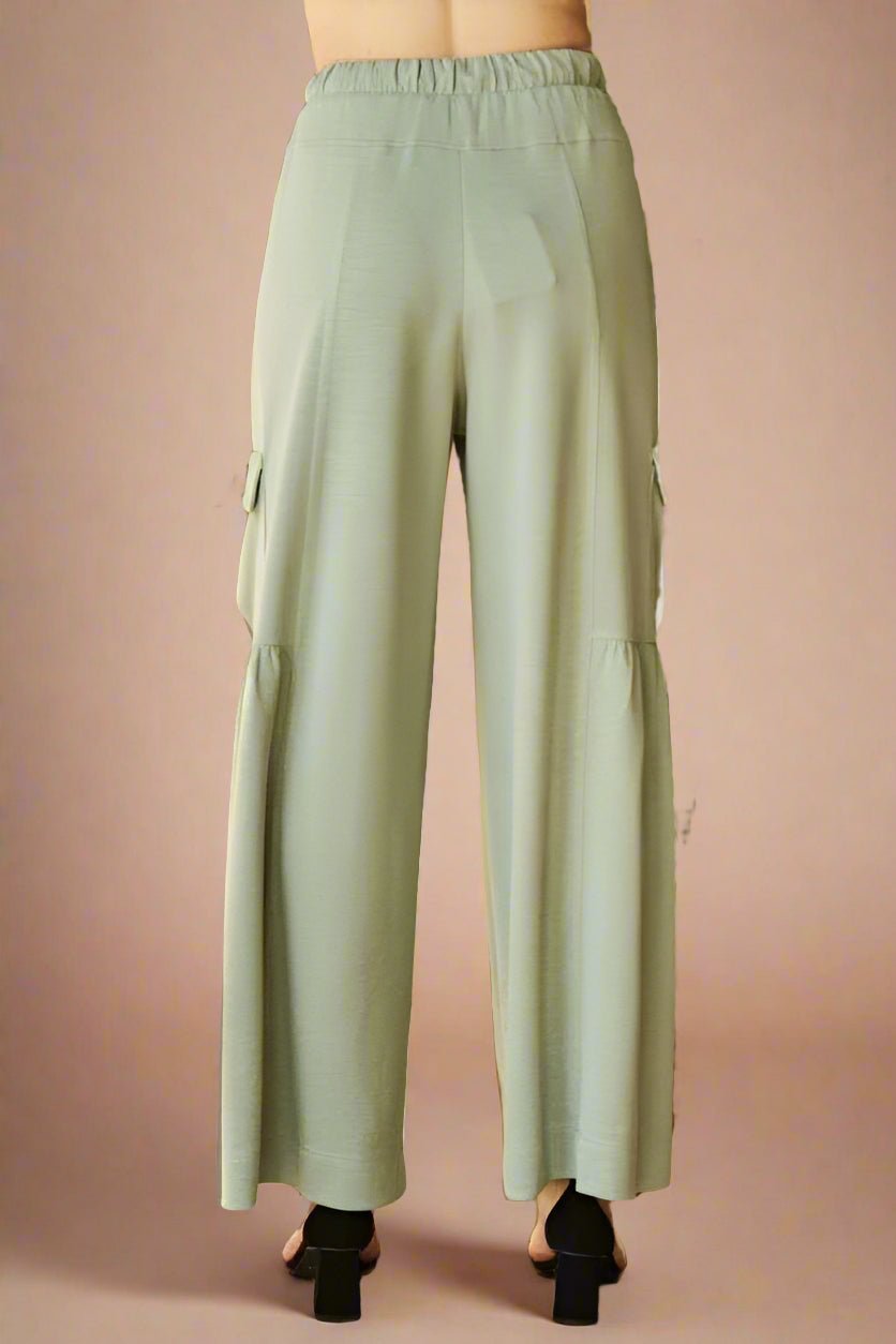 Davi & Dani - Wide Leg Cargo Pants in Sage