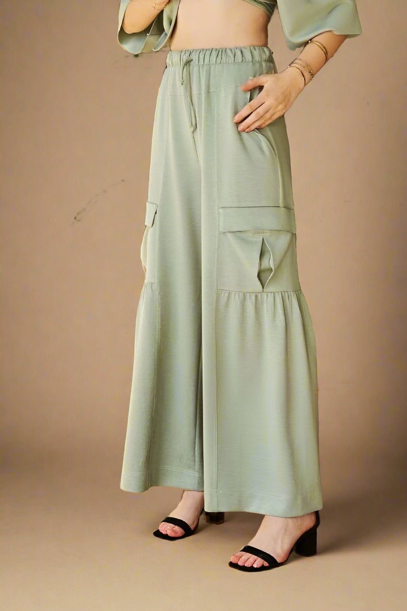 Davi & Dani - Wide Leg Cargo Pants in Sage