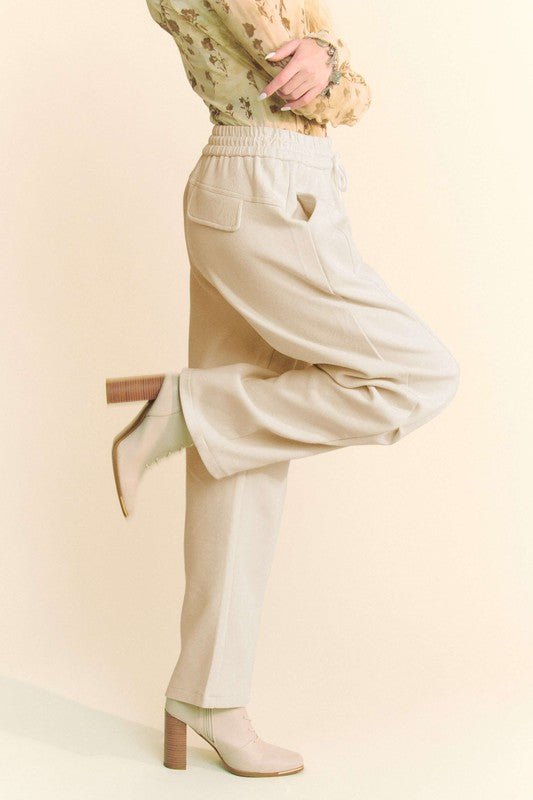 Davi & Dani - Wide Leg Drawstring Sweatpants in Cream