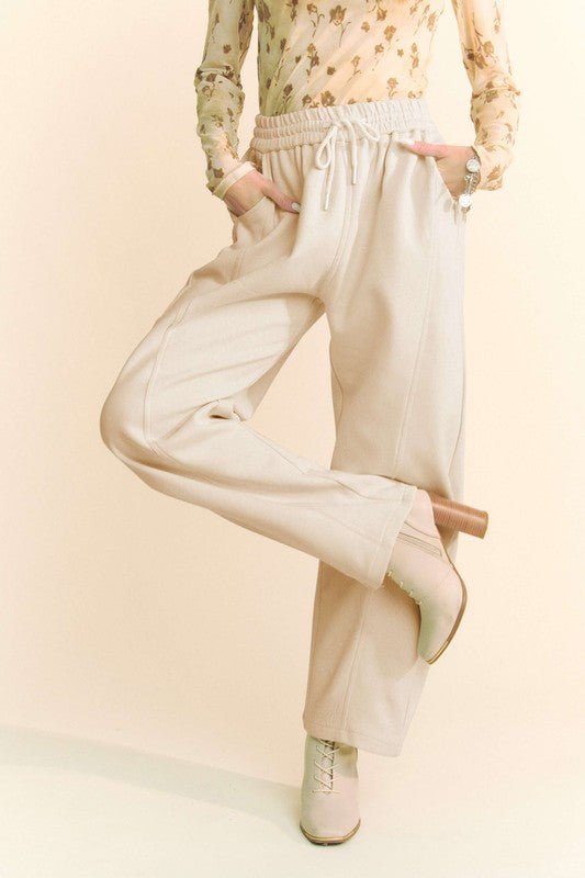 Davi & Dani - Wide Leg Drawstring Sweatpants in Cream