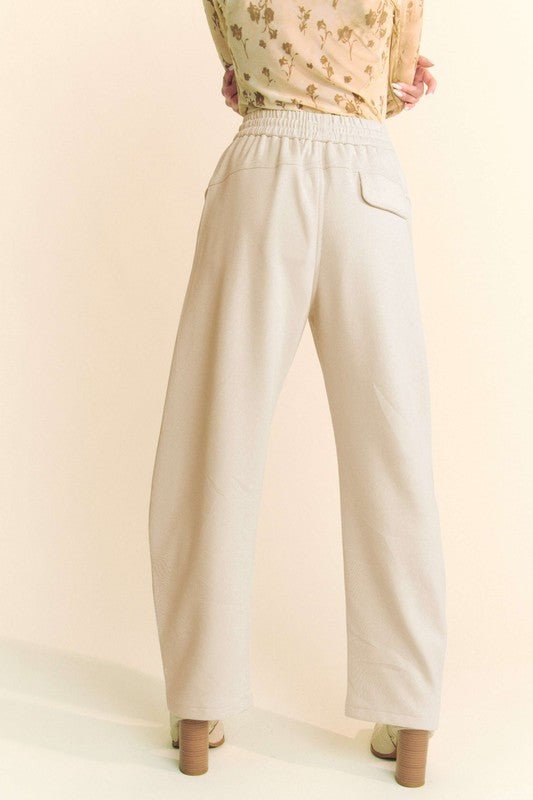 Davi & Dani - Wide Leg Drawstring Sweatpants in Cream