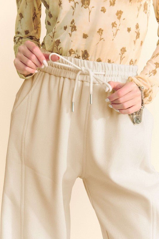 Davi & Dani - Wide Leg Drawstring Sweatpants in Cream