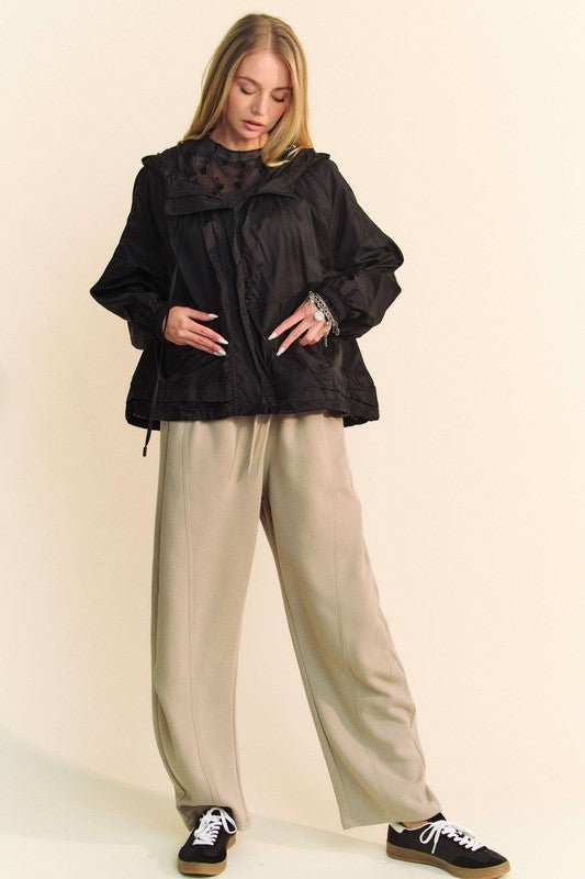 Davi & Dani - Wide Leg Drawstring Sweatpants in Khaki