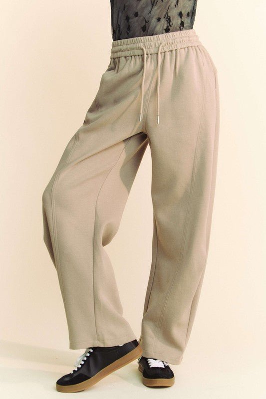 Davi & Dani - Wide Leg Drawstring Sweatpants in Khaki