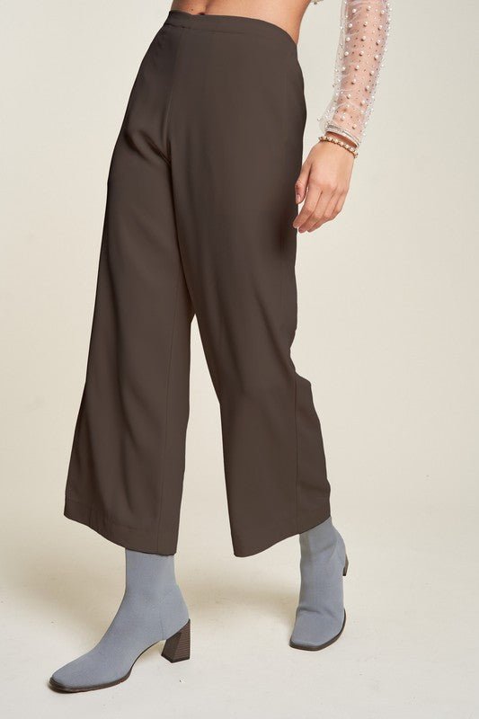 Davi & Dani - Wide Leg Mid - Rise Pants in Chocolate