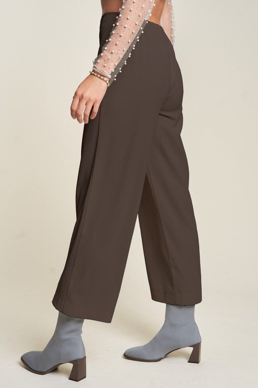 Davi & Dani - Wide Leg Mid - Rise Pants in Chocolate