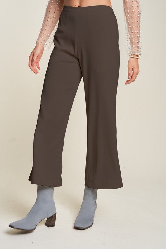 Davi & Dani - Wide Leg Mid - Rise Pants in Chocolate