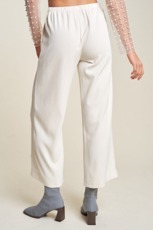 Davi & Dani - Wide Leg Mid - Rise Pants in Cream