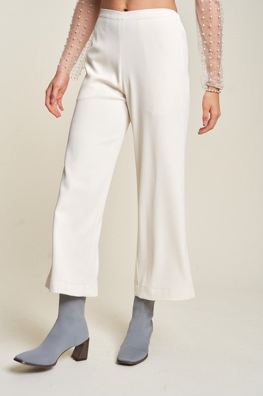 Davi & Dani - Wide Leg Mid - Rise Pants in Cream