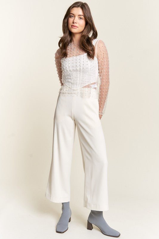 Davi & Dani - Wide Leg Mid - Rise Pants in Cream