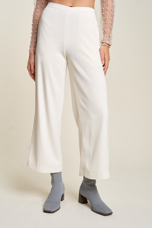 Davi & Dani - Wide Leg Mid - Rise Pants in Cream