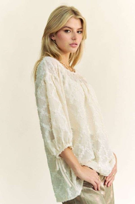 Three-Quarter Sleeve Blouse in Cream