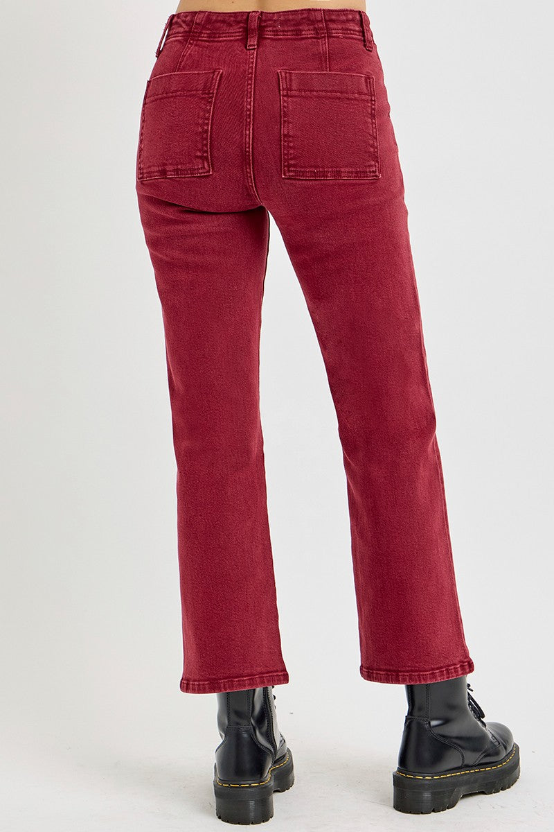 High Rise Straight Leg Jeans in Wine