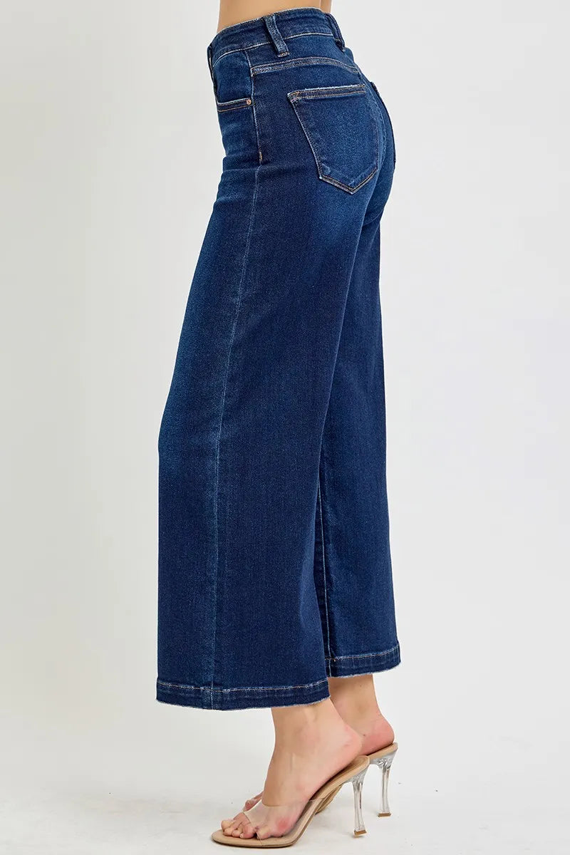 Dark Wash Wide Leg Cropped Jeans