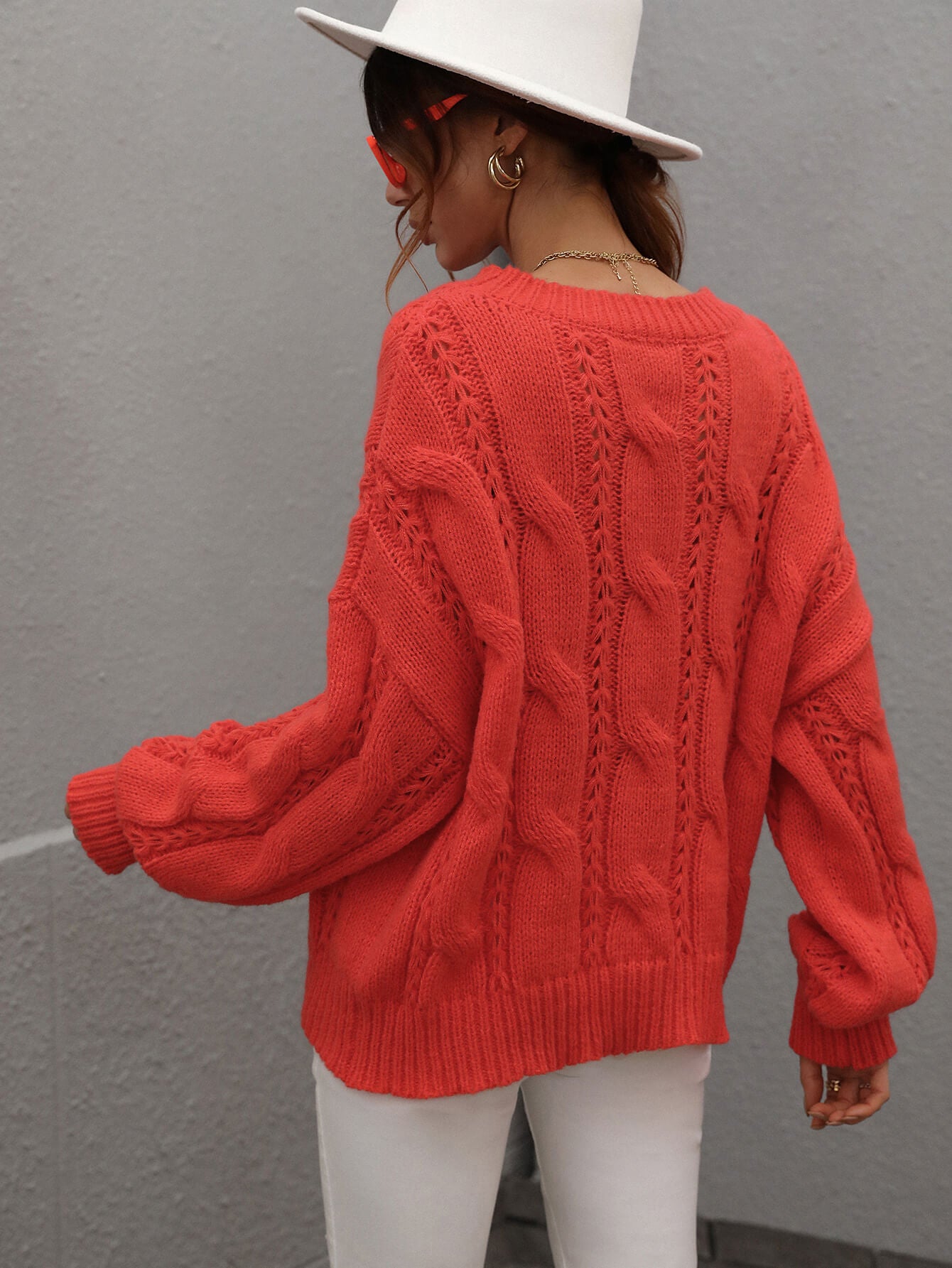 Cable Knit Openwork Sweater