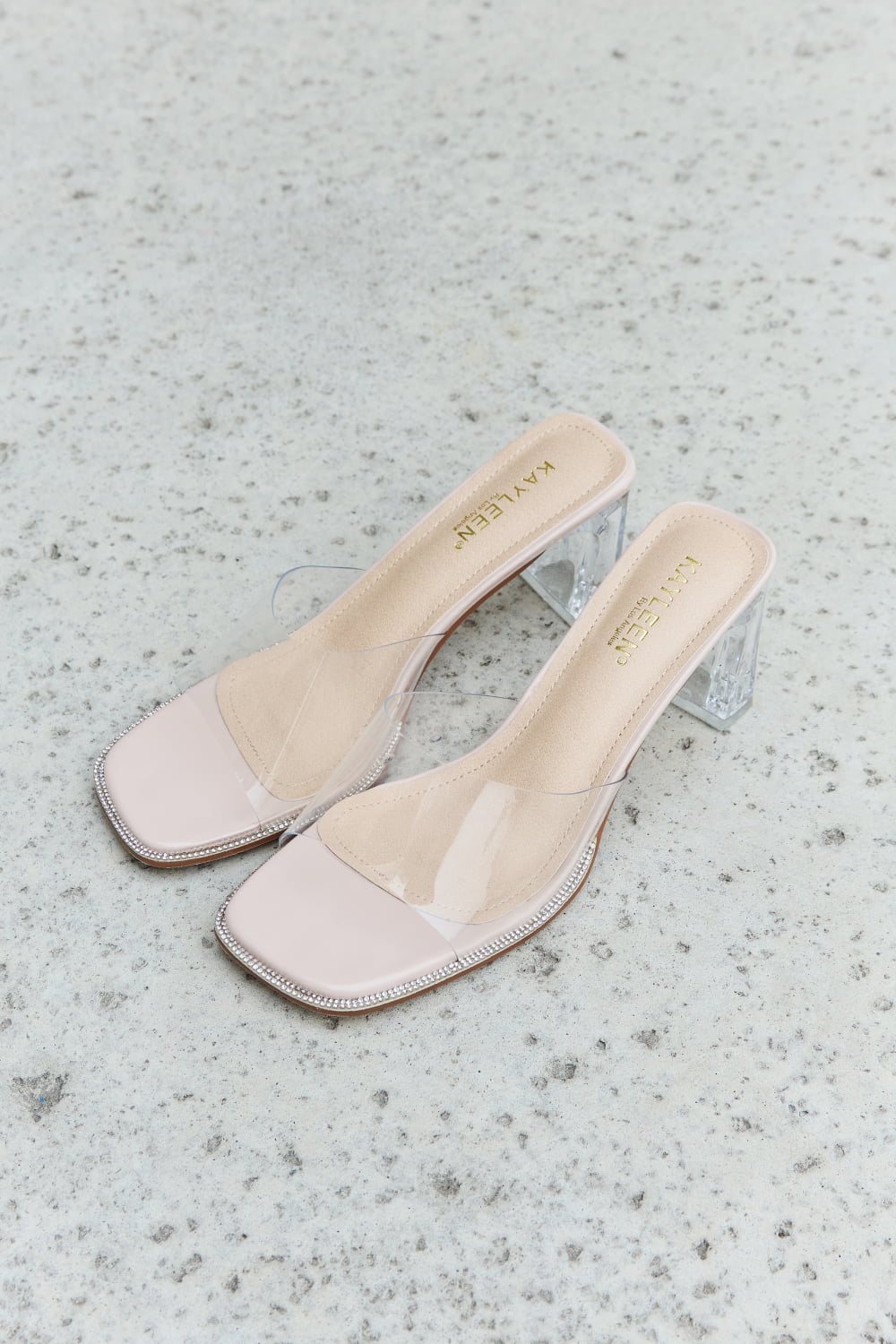 DDK - Clear Mule Block Heels in Nude