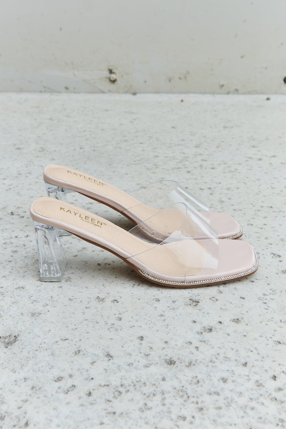 DDK - Clear Mule Block Heels in Nude