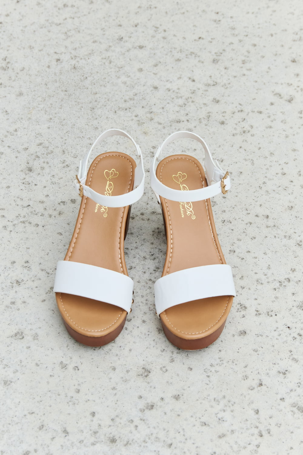 DDK - Vegan Leather Wooden Platform Strappy Sandals in White