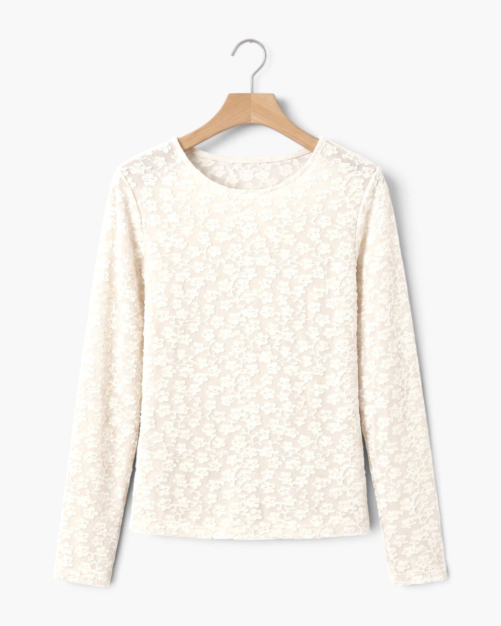 Ivory Floral Lace Long-Sleeve Top