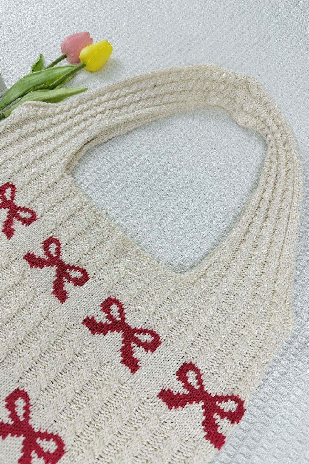 Bow Pattern Large Knit Tote Bag