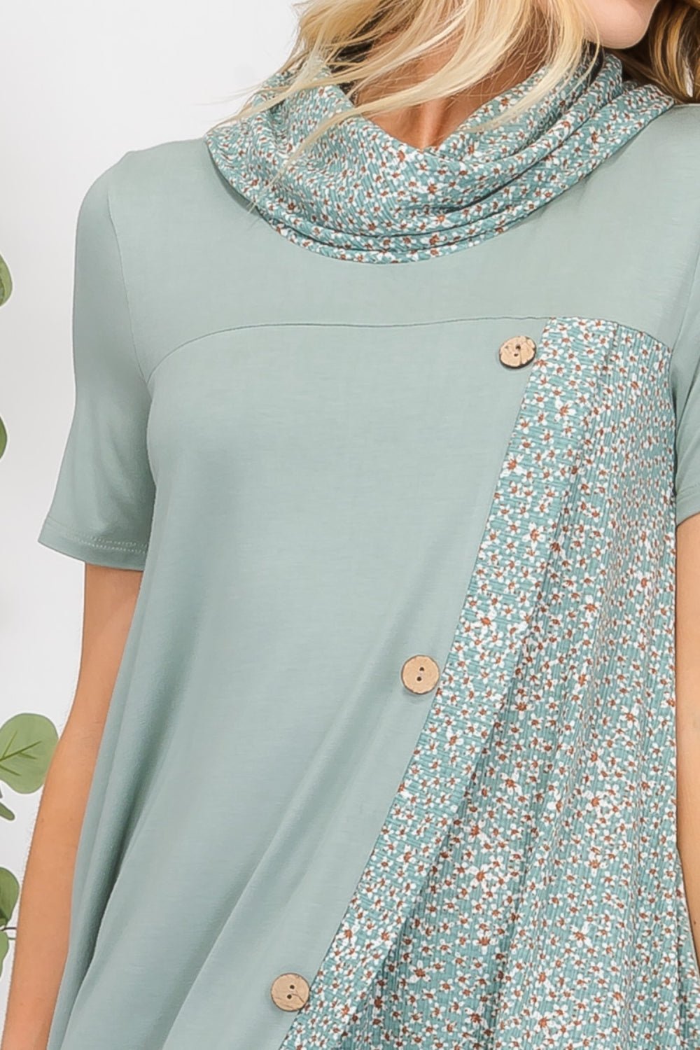 Decor Button Short Sleeve Mini Dress with PocketsMini DressCeleste Design
