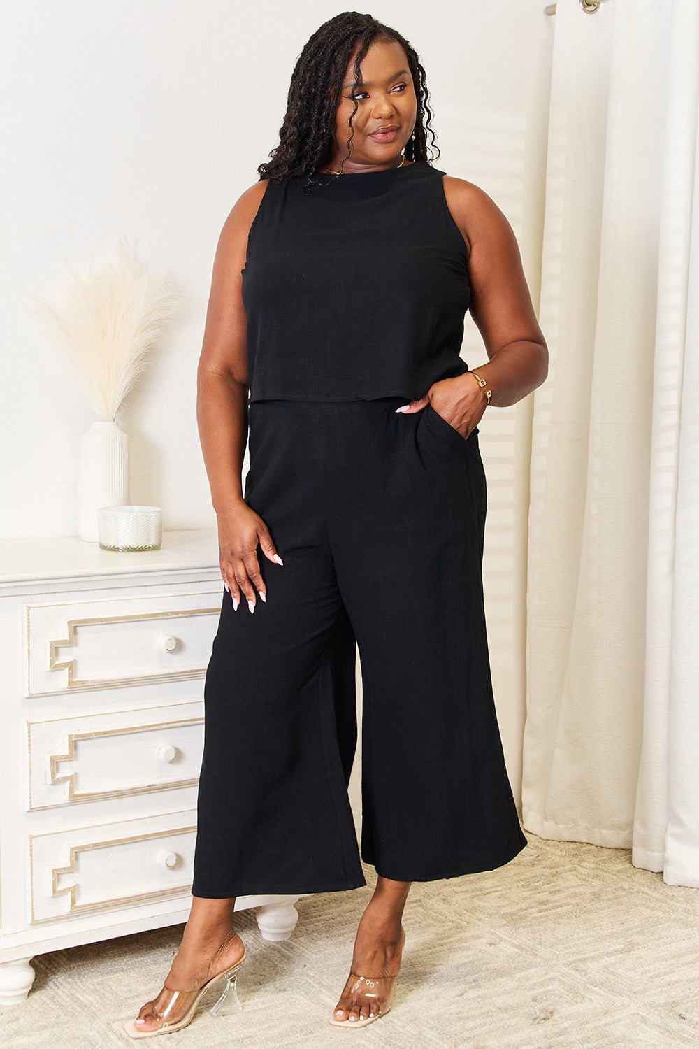 DEVINE - Black Buttoned Tank and Wide Leg Pants Set