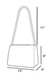 Line drawing of a handbag with dimensions labeled