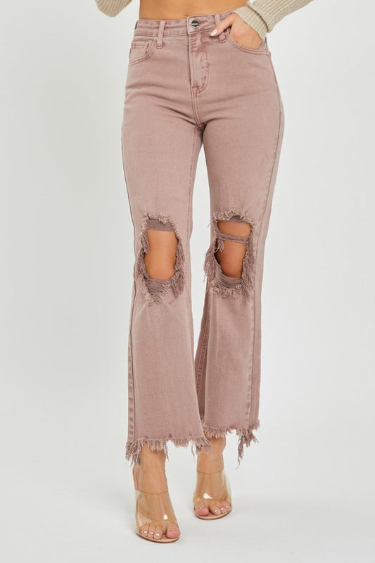 Distressed Ankle Bootcut Jeans in MauveJeansRISEN