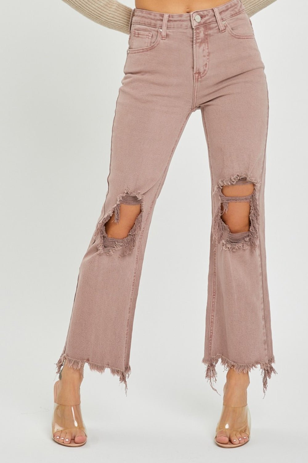 Distressed Ankle Bootcut Jeans in MauveJeansRISEN
