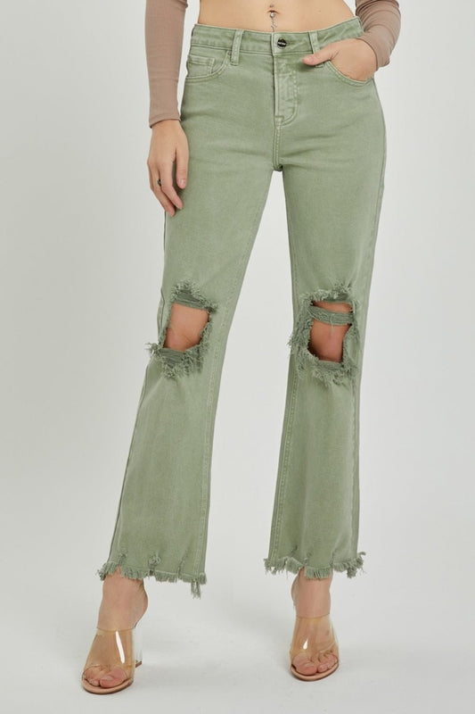 Distressed Ankle Bootcut Jeans in OliveJeansRISEN