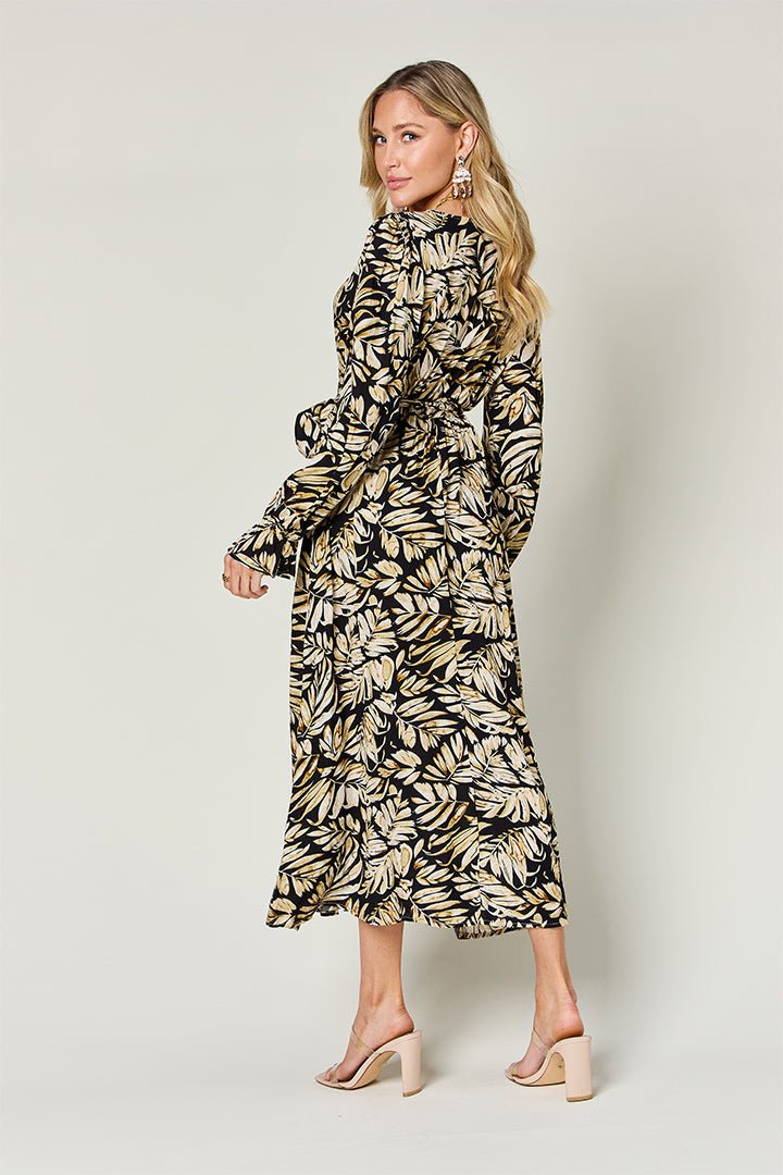 Double Take - Black Flounce Sleeve Midi Wrap Dress