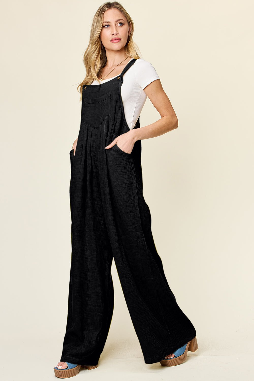 Double Take - Black Wide Strap Wide Leg Overall