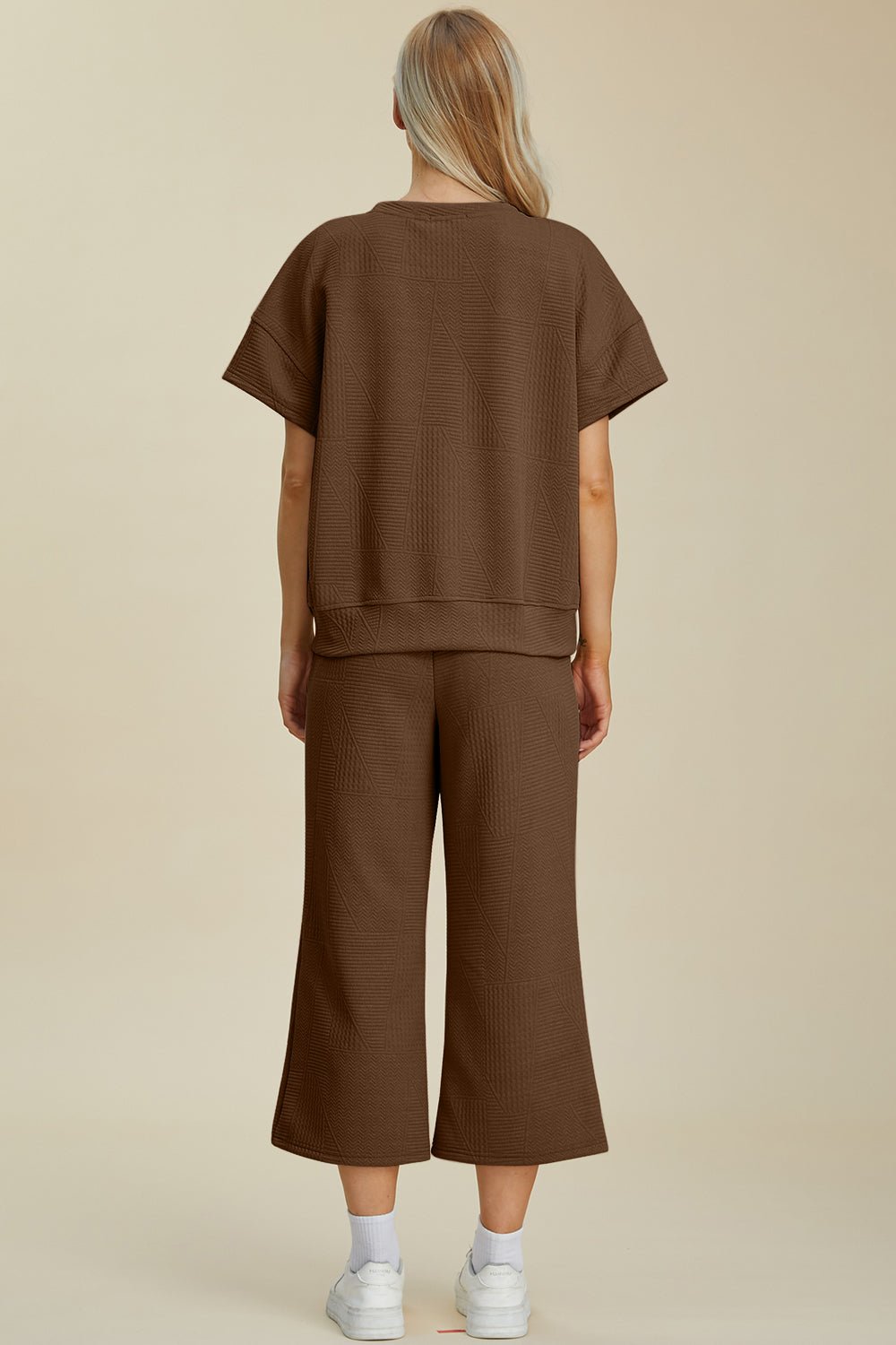 Double Take - Brown Short Sleeve Top and Pants Set