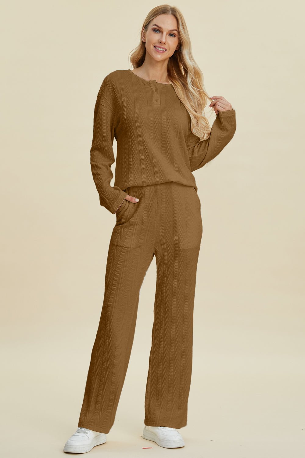 Double Take - Cable - Knit Long Sleeve Top and Pants Set