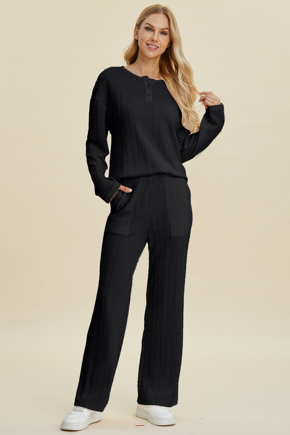 Double Take - Cable - Knit Long Sleeve Top and Pants Set