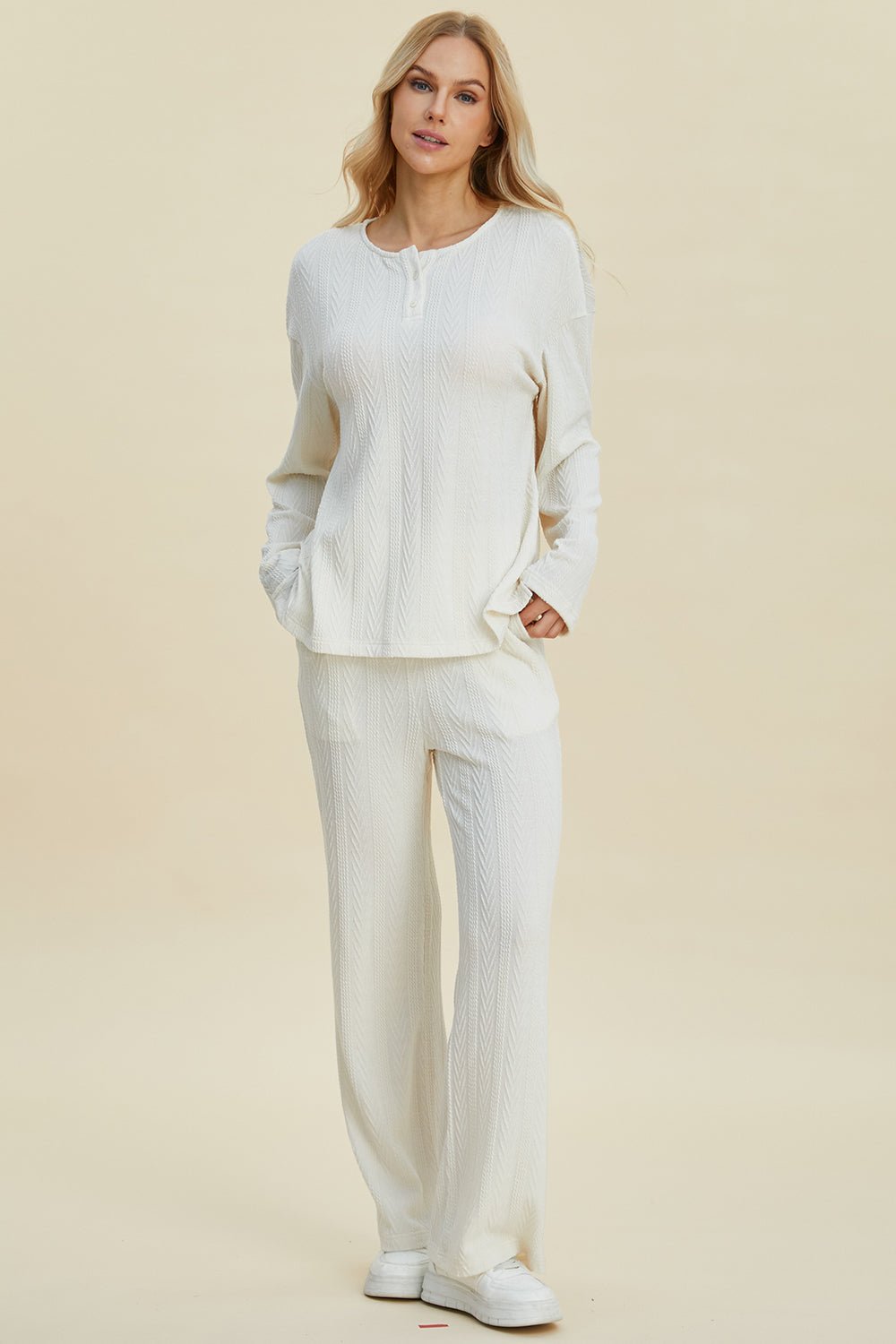 Double Take - Cable - Knit Long Sleeve Top and Pants Set