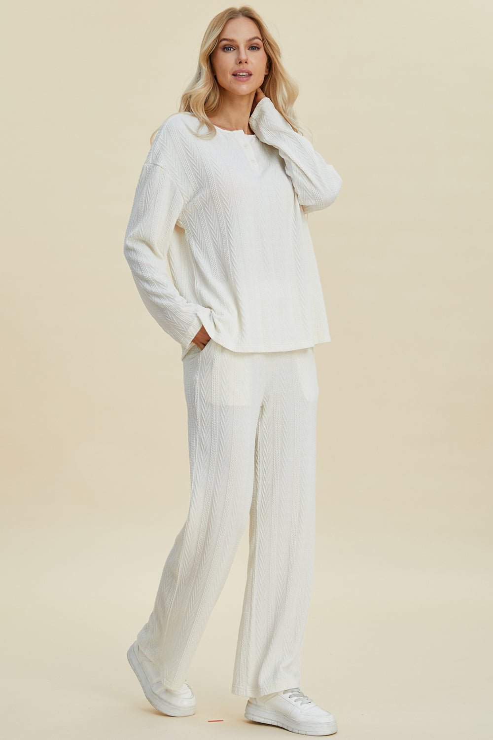 Double Take - Cable - Knit Long Sleeve Top and Pants Set