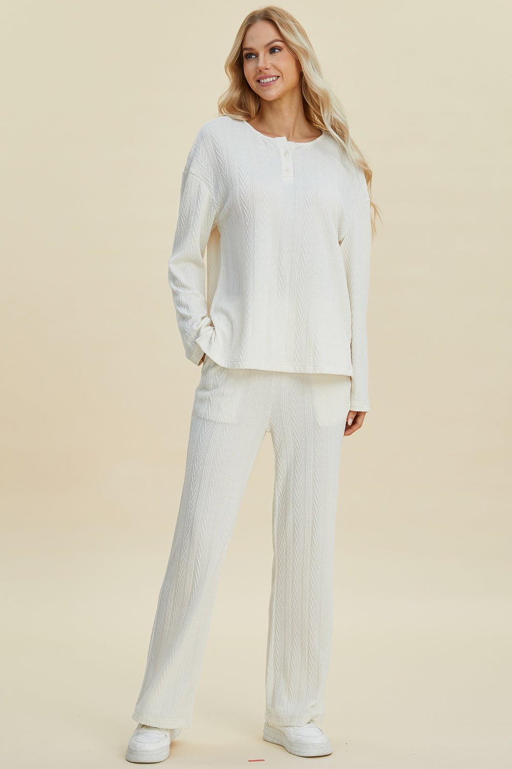 Double Take - Cable - Knit Long Sleeve Top and Pants Set