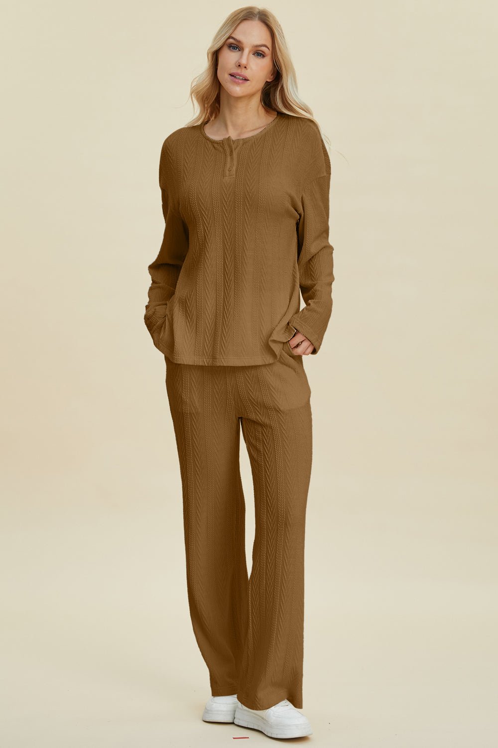 Double Take - Cable - Knit Long Sleeve Top and Pants Set