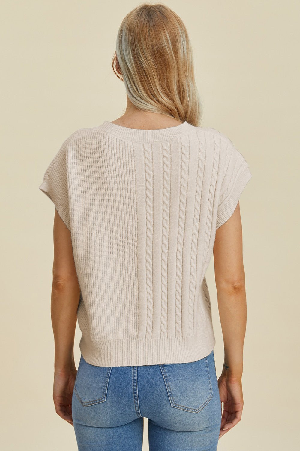 Double Take - Cable - Knit Short Sleeve Sweater