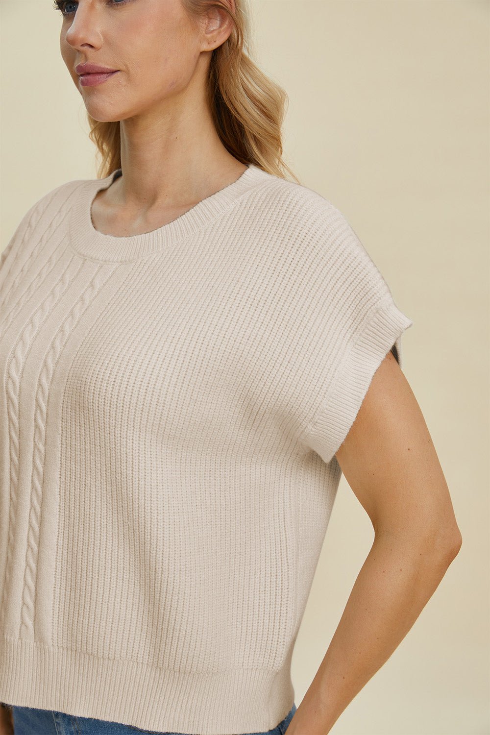 Double Take - Cable - Knit Short Sleeve Sweater