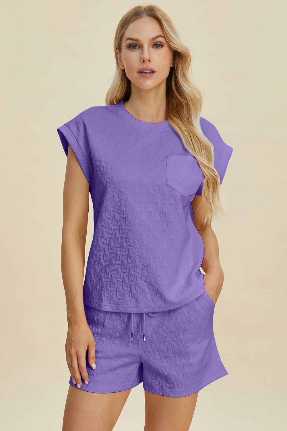 Double Take - Cap Sleeve Top and Shorts Set in Lavender