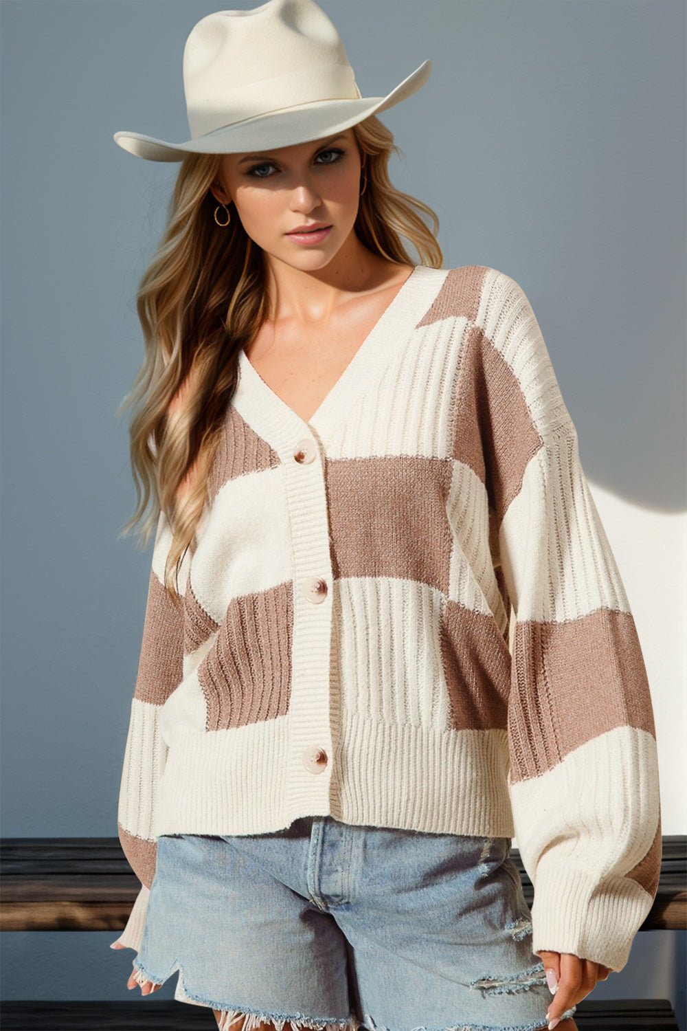 Double Take - Checkered Dropped Shoulder Cardigan