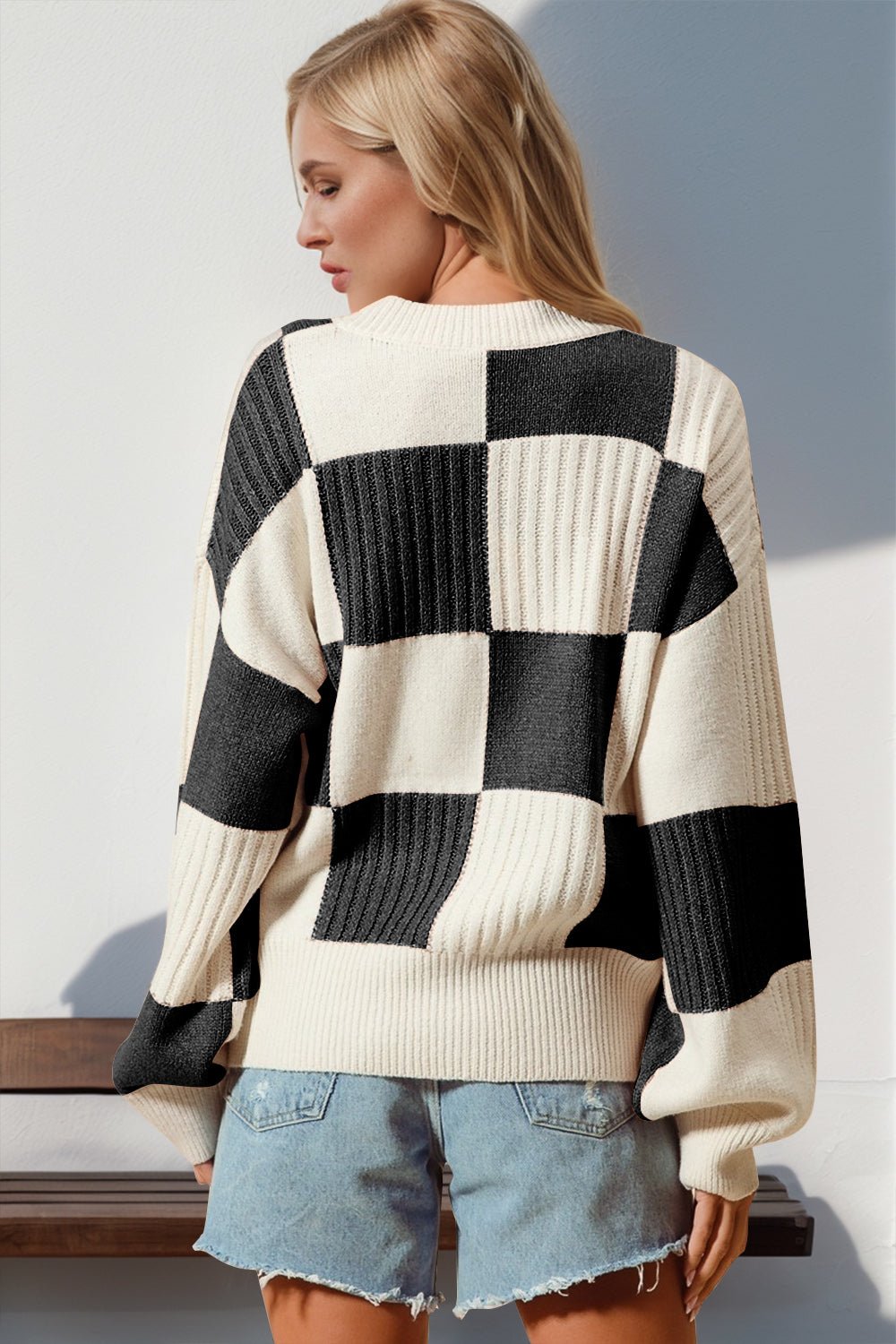 Double Take - Checkered Dropped Shoulder Cardigan