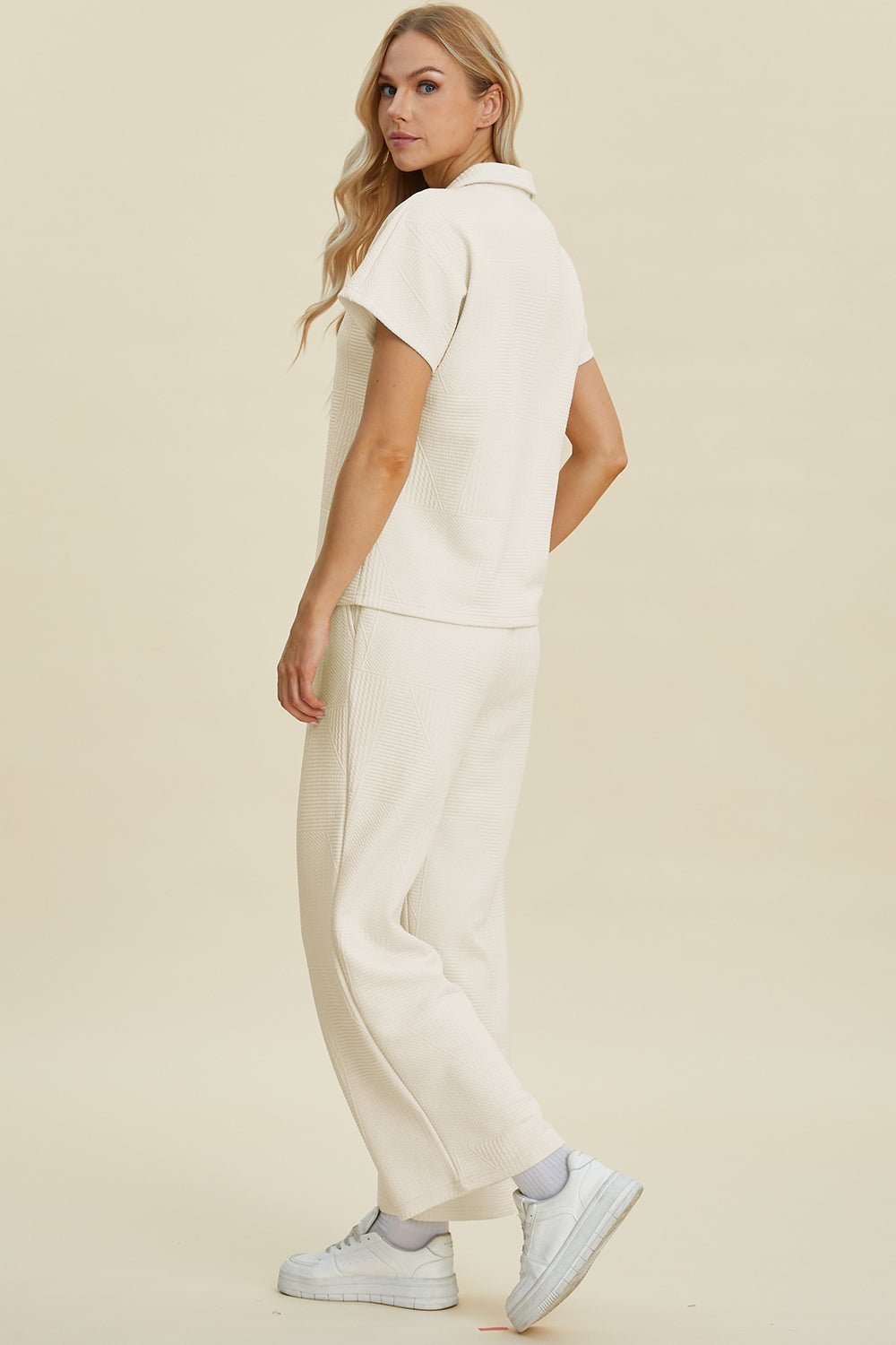 Double Take - Collared Short Sleeve Top and Pants Set