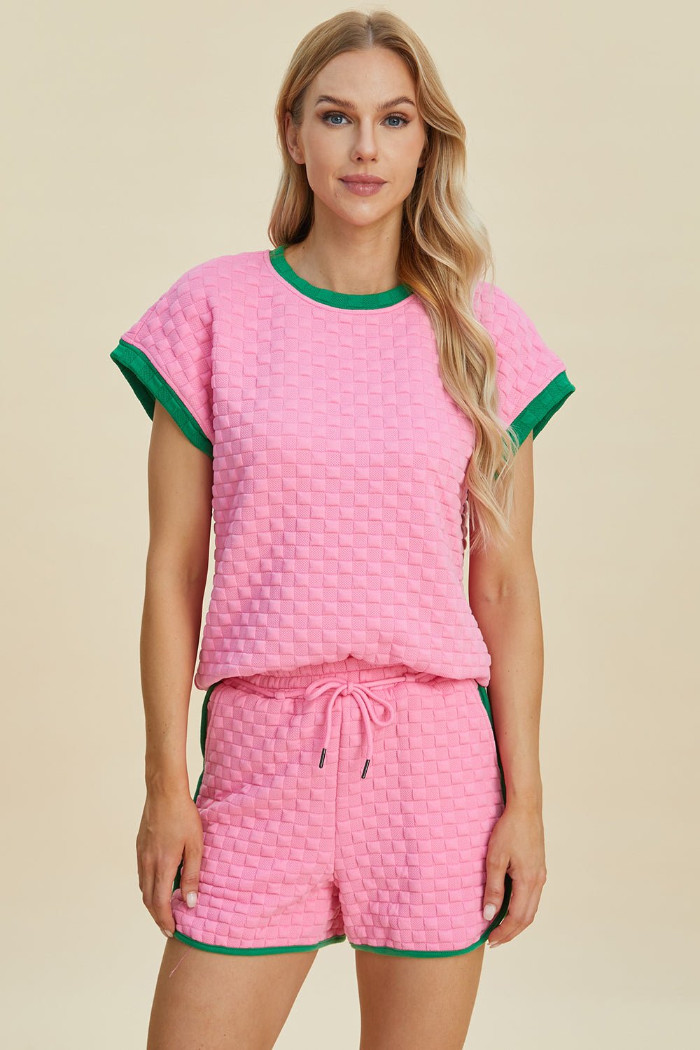 Double Take - Contrast Trim T-Shirt and Shorts Set